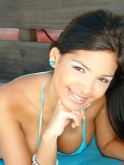 Karla is stunning in a itty bitty aqual bikini